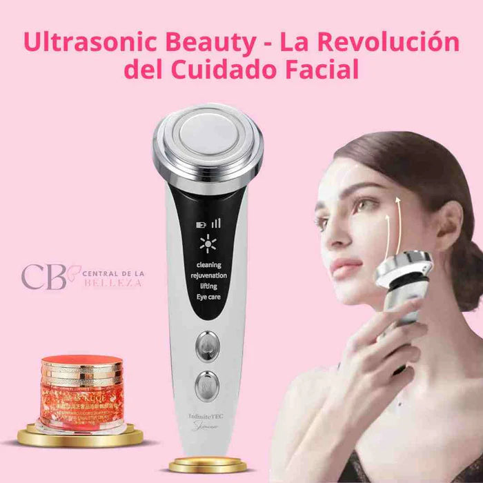 Masajeador facial con frío y calor antiarrugas rosa