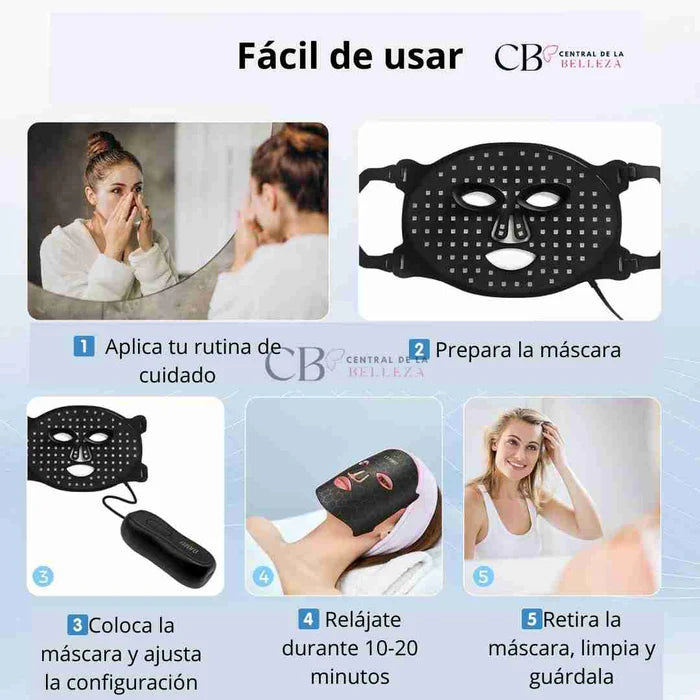 Máscara facial LED con terapia de luz roja para La cara y la piel