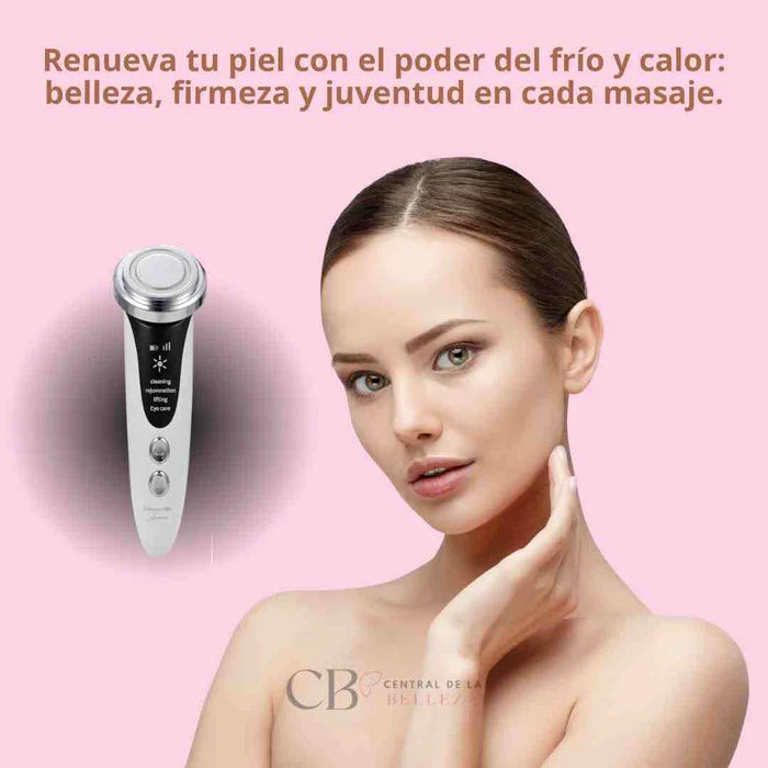 Masajeador facial con frío y calor antiarrugas rosa