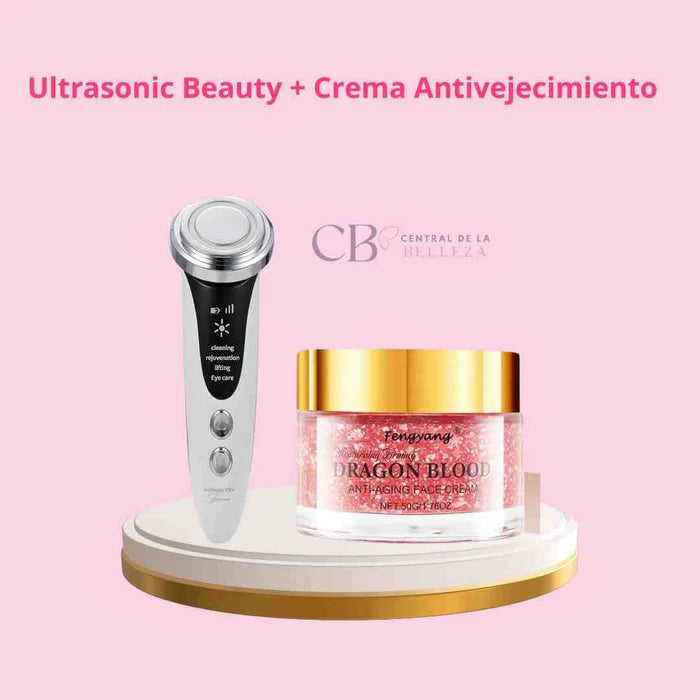 Masajeador facial con frío y calor antiarrugas rosa