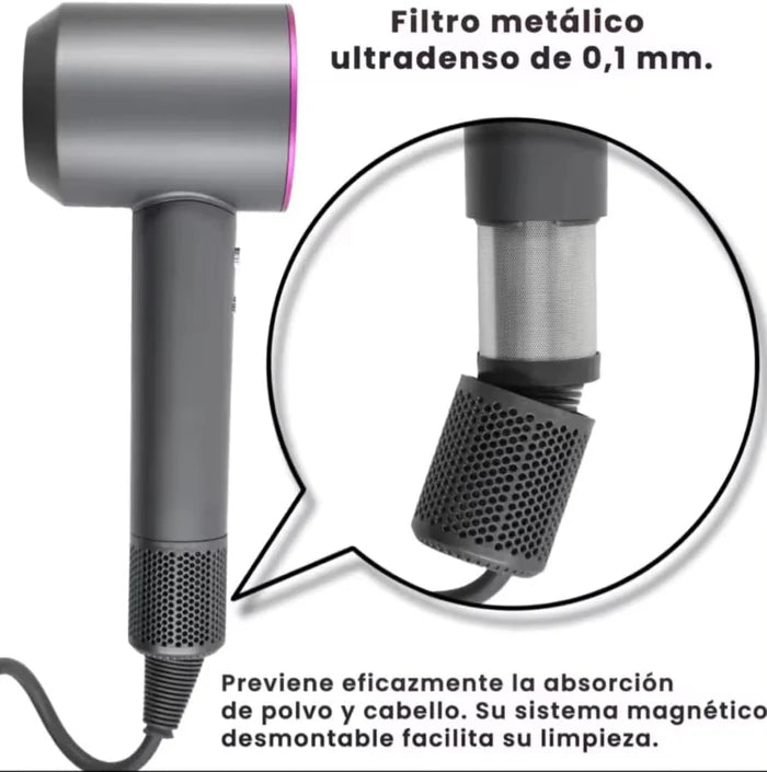Secador iónico tipo dyson con accesorios